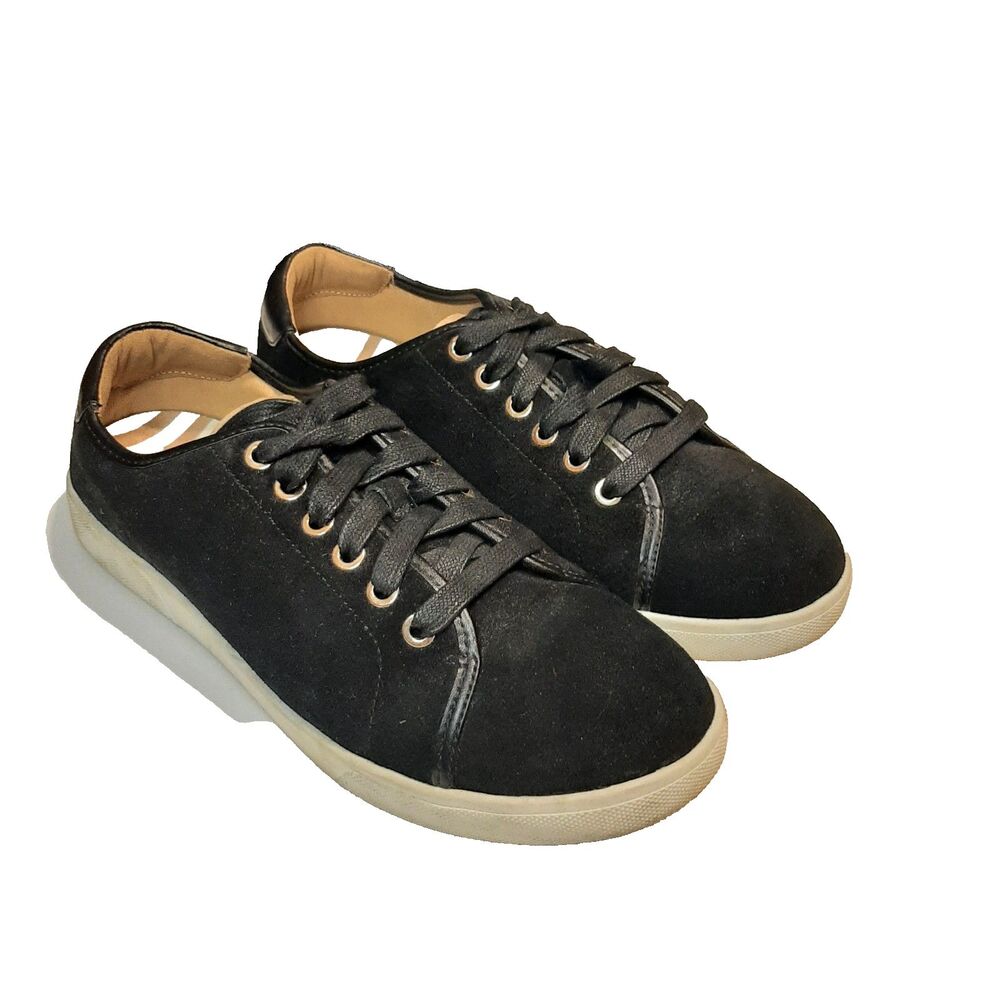 Vionic Brinley Shoes Women 8.5 Black White Suede Comfort Lace Up Casual Sneakers